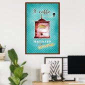 Retro Italiaanse  koffieslijper blauwgroen bruin Poster (Thuiskantoor)