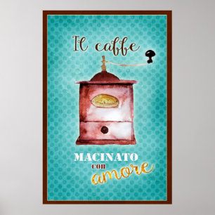 Retro Italiaanse  koffieslijper blauwgroen bruin Poster