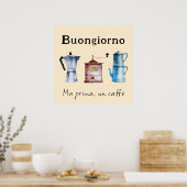 Retro Italiaanse Moka Koffiepot Grinder Cream Poster (Keuken)