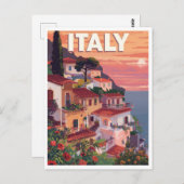 Retro Italiaanse Riviera Villa aan zee en de oceaa Briefkaart (Voorkant / Achterkant)