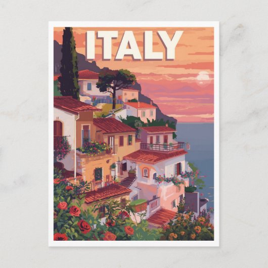 Retro Italiaanse Riviera Villa aan zee en de oceaa Briefkaart (Voorkant)