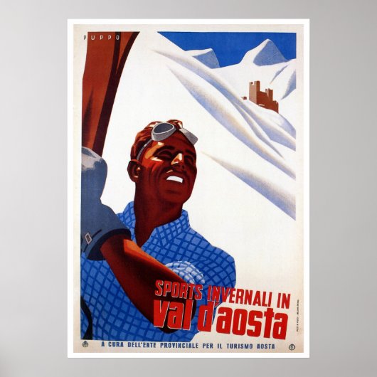  retro Italiaanse wintersport ski reis Poster (Voorkant)