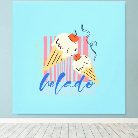 Retro Italian Ice Cream Cones Canvas Afdruk (Insitu (Houten vloer))