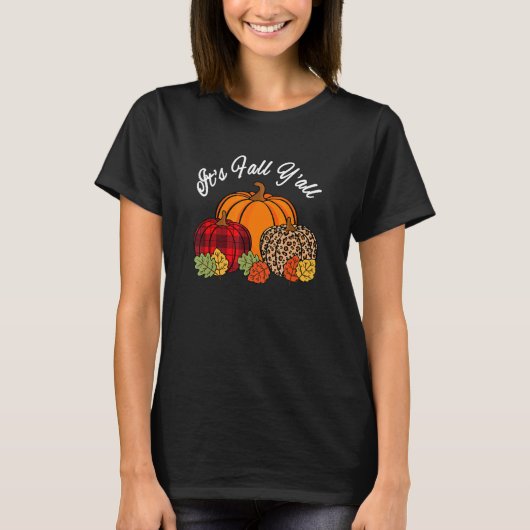 Retro Its Fall Yall Pumpkin Leopard Print Autumn T-shirt (Voorkant)