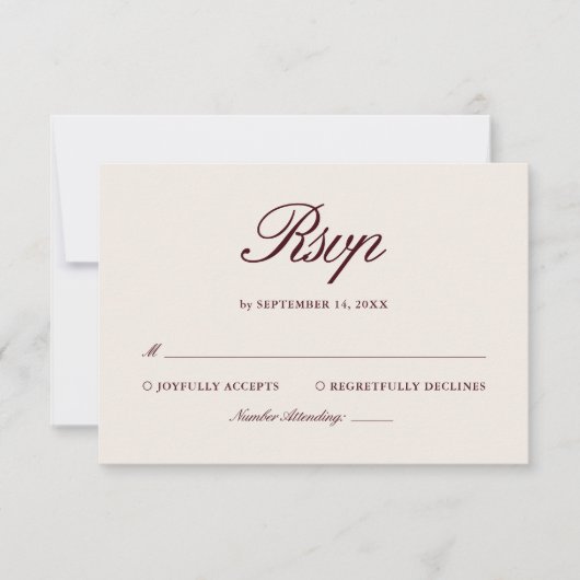 Retro Ivoor Beige & Bourgondië Elegante bruiloft RSVP Kaartje (Voorkant)