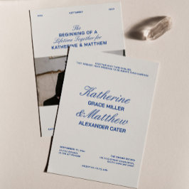 Retro Ivoorkleurig en Marineblauw Huwelijk Kaart