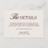 Retro Ivory Beige & Bourgondië Trouwwebsite Informatiekaartje (Voorkant)