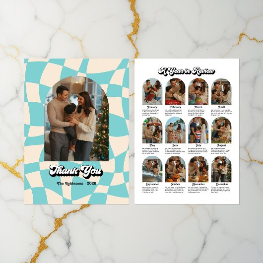 Retro "Jaar in de Review" Vakantie Bedankkaart