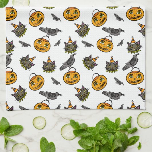 Retro Jack en kat Theedoek (Gevouwen)