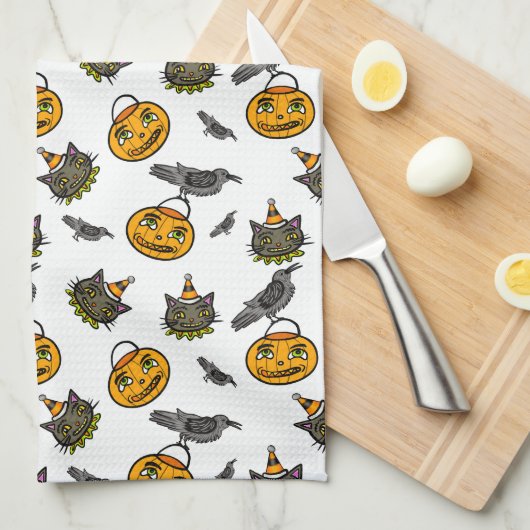 Retro Jack en kat Theedoek (Quarter Fold)