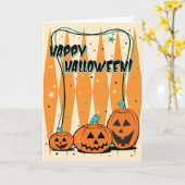 Retro Jack-O-Lantern Trio Halloween Wenskaart Kaart (Gele Bloem)