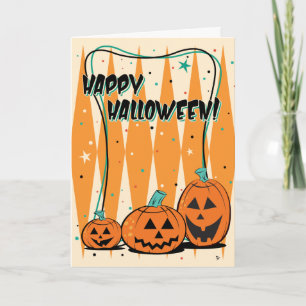 Retro Jack-O-Lantern Trio Halloween Wenskaart Kaart