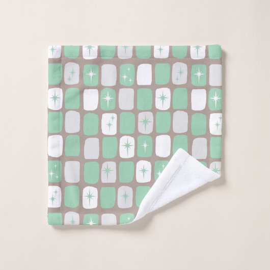Retro Jade en Witte Starbursts Handdoek Set (Wasdoekje)