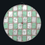 Retro Jade Starbursts Dart Board Dartbord<br><div class="desc">Dit Retro Jade en Witte Startbord is zo heerlijk ruimtetijdperk u niet uw enthousiasme zult kunnen bevatten. Waarom zou je dat willen? Dit moderne, geïnspireerde design uit de middelste eeuw van 1960 kenmerkt een donkere grijze achtergrond en rijen van perfect onperfecte rechthoeken in jade, wit en duif grijs. De glazen...</div>