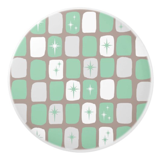 Retro Jade Starbursts keramische knop (Voorkant)