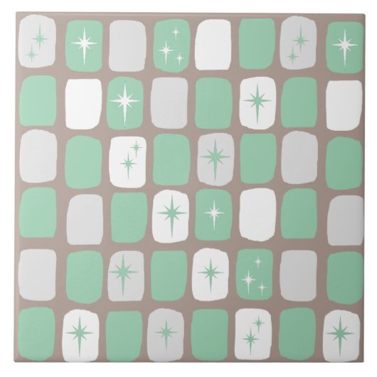 Retro Jade Starbursts keramische tegel Tegeltje (Voorkant)