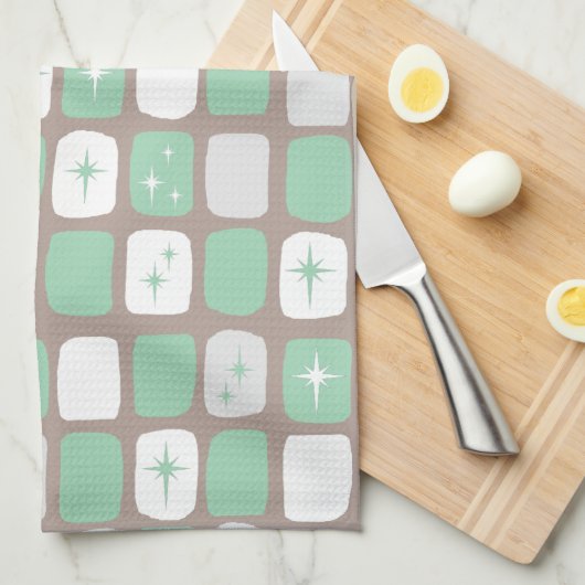 Retro Jade Starbursts Kitchen Towel Theedoek (Quarter Fold)
