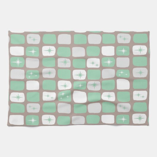 Retro Jade Starbursts Kitchen Towel Theedoek (Horizontaal)