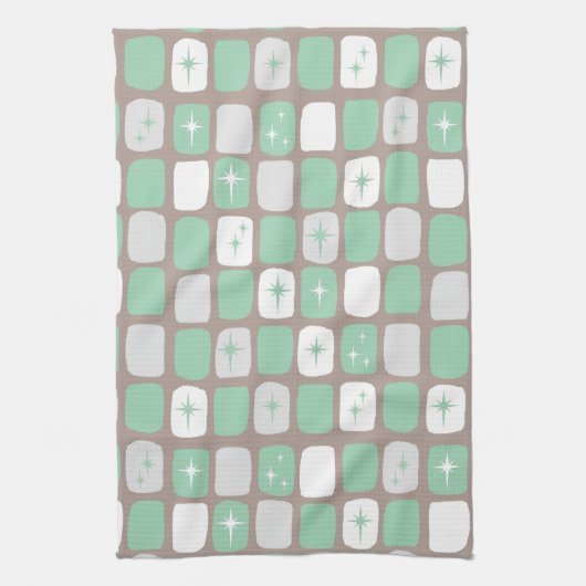 Retro Jade Starbursts Kitchen Towel Theedoek (Verticaal)