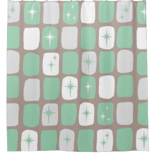 Retro Jade Starbursts Shower Curtain Douchegordijn