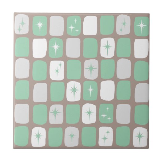 Retro Jade Starbursts Tile Tegeltje (Voorkant)