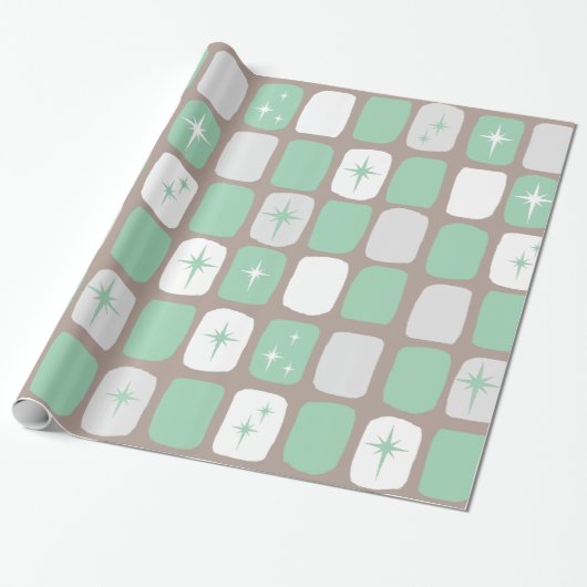 Retro Jade Starbursts wrapppapier Cadeaupapier (Uitgerold)