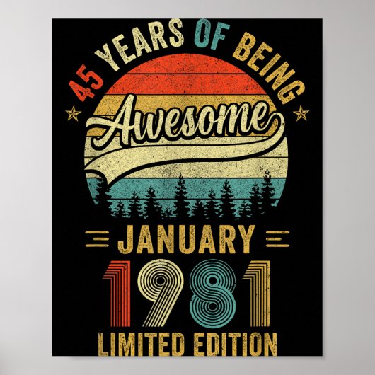 Retro januari 1981 Oude 45e verjaardag Mannen Vrou Poster (Voorkant)