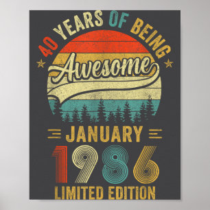 Retro januari 1986 Oude 40e verjaardag Mannen Vrou Poster