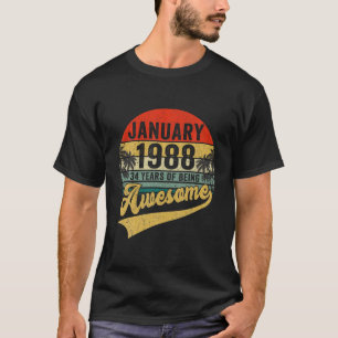  retro januari 1988 34e verjaardag cadeaus 34 t-shirt