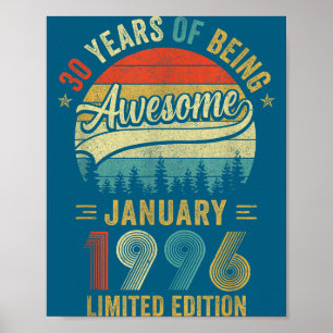 Retro januari 1996 Oude 30e verjaardag Mannen Vrou Poster