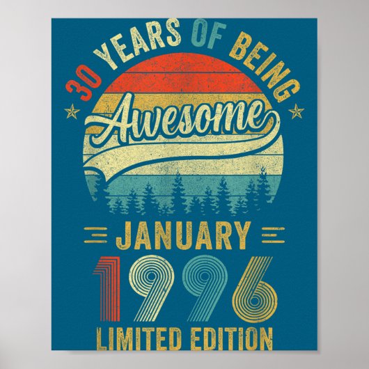 Retro januari 1996 Oude 30e verjaardag Mannen Vrou Poster (Voorkant)