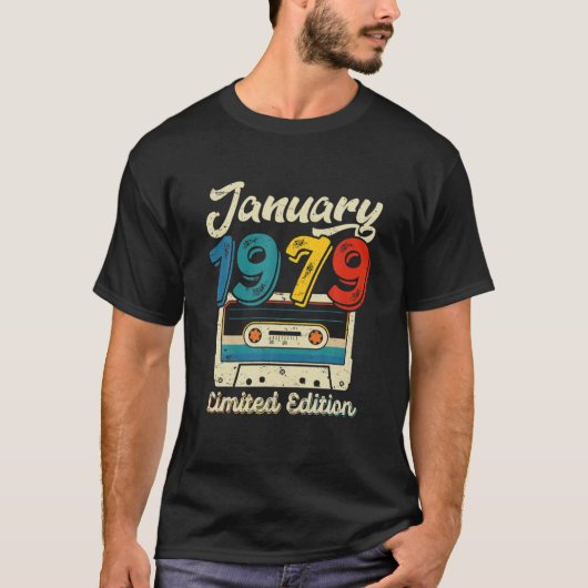 Retro January 1979 Cassettebandje 43Rd Birthday de T-shirt (Voorkant)