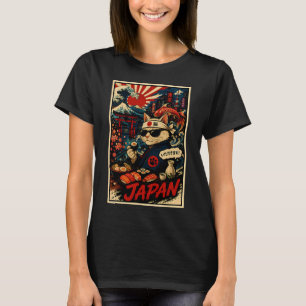 Retro Japan Kat Sushi Poster met Ukiyo geïnspireer T-shirt