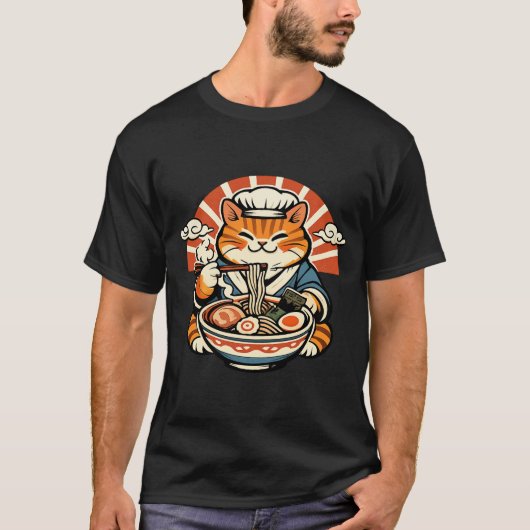 Retro Japanese Cat Ramen Shirt (Voorkant)