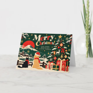 Retro Japanese Christmas Card with Mount Fuji Kaart