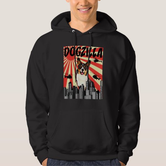 Retro Japanese Dogzilla Cardigan Welsh Corgi Hoodie (Voorkant)