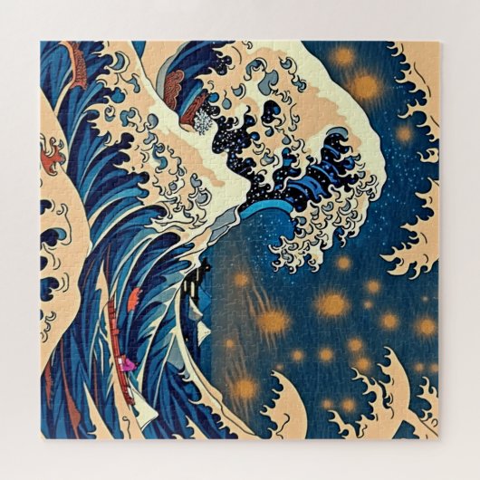 Retro Japanese Great Wave - ontwerp Legpuzzel (Horizontaal)