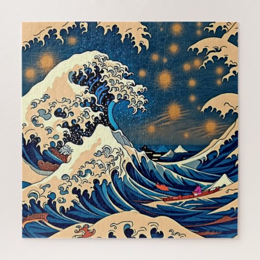 Retro Japanese Great Wave - ontwerp Legpuzzel (Verticaal)
