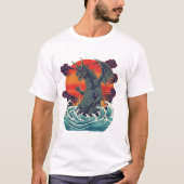 Retro Japanese Monster Great Wave Sunset T-shirt (Voorkant)