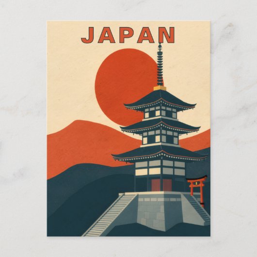 Retro Japanese Shrine Pagoda Travel Briefkaart (Voorkant)