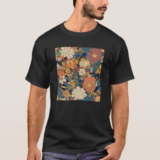 Retro Japans Bloem Woodblock Abstract Bloemen Pa T-shirt