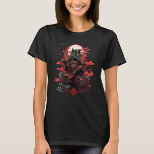 Retro Japans Cat Samurai tattoo graphic Ninja T-shirt