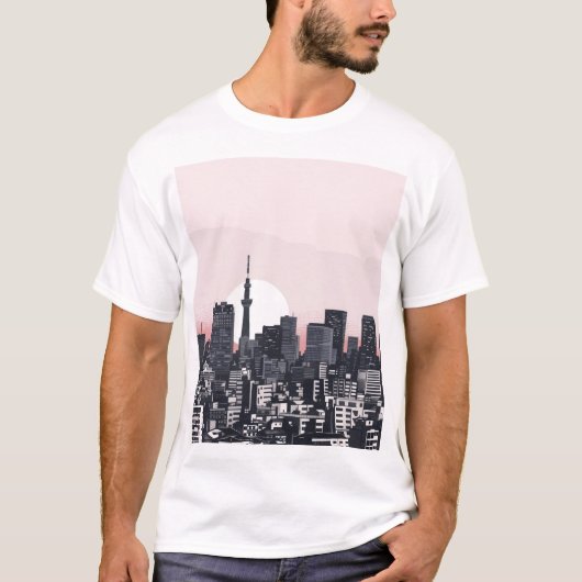Retro Japans Cityscape Uitzicht T-shirt (Voorkant)