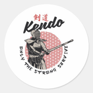 Retro Japans Kendo - Alleen het sterke Survive Ronde Sticker