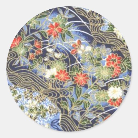 Retro  Japans Kimono Origami Chiyogami Ronde Sticker (Voorkant)