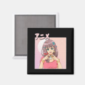 Retro Japans meisje met dampgolf esthetisch roze Magneet (Voorkant / Achterkant)