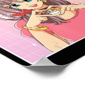 Retro Japans meisje met dampgolf esthetisch roze Poster (Hoek)