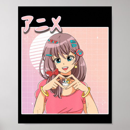 Retro Japans meisje met dampgolf esthetisch roze Poster (Voorkant)