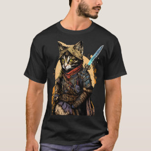 Retro Japans Samurai Cat Bushido Warrior Sword V T-shirt