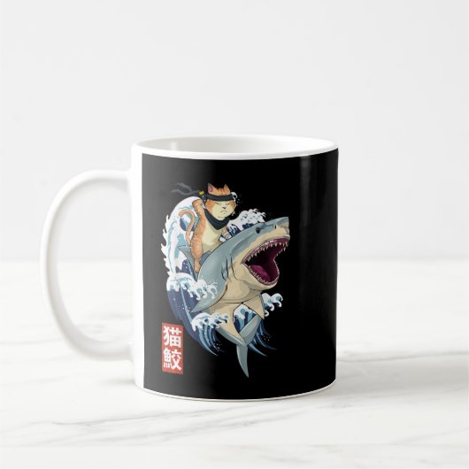 Retro Japans Samurai Cat Shark  Kanagawa Koffiemok (Links)